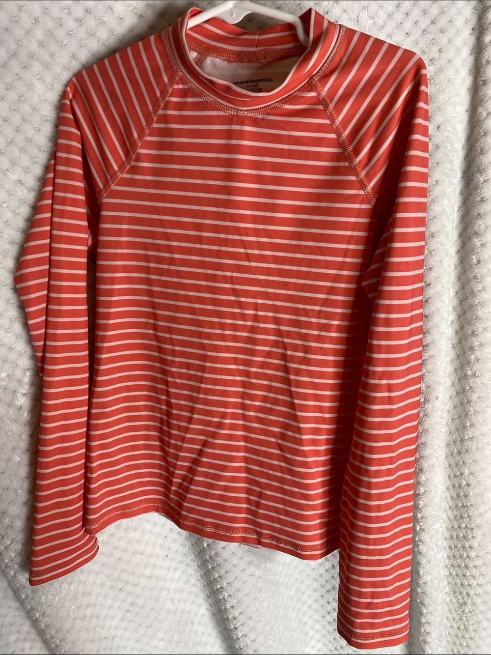 Amazon Essentials Coral Striped Rashguard Tee Swim Top